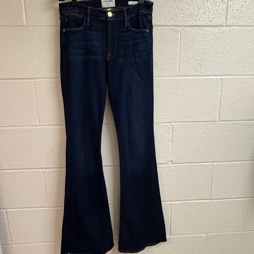 FRAME Womens Le High Flare Indigo Denim Jeans 27 Dark Wash High Rise Boho Chic